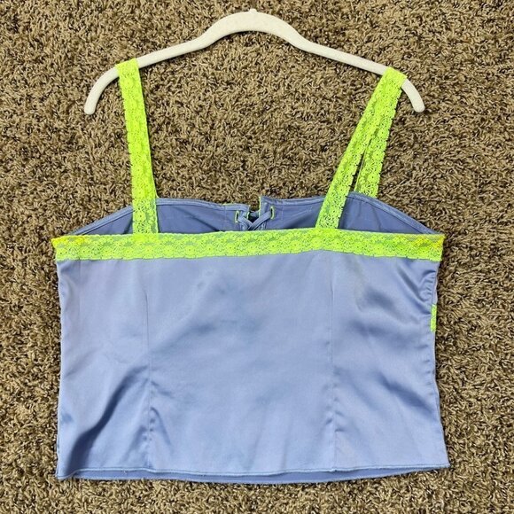 Superdown Adele Lace Up Cami Top Satin in Blue green Cropped Size XL Revolve Y2K - Picture 7 of 10